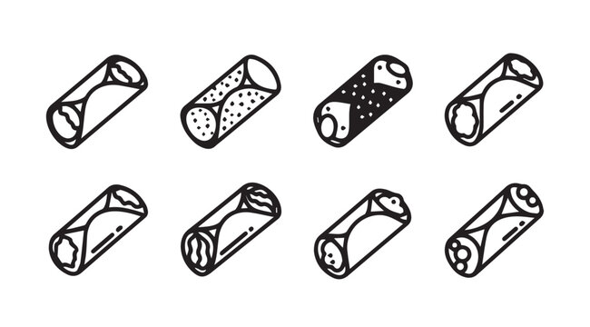 Assorted Cannoli Pastries in Minimalist Outline Style on White Background