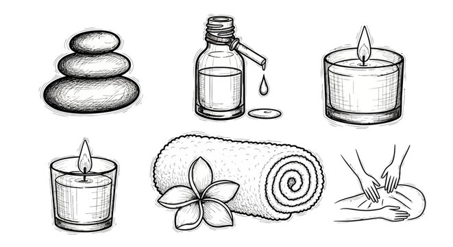 Spa and wellness icons with candles and towels.