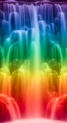 Naklejka premium Blurred cascading waterfall in rainbow colors, symbolizing nature's beauty and spectrum, ideal for a vibrant, abstract theme