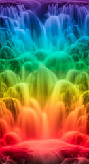 Naklejka premium Abstract rainbow colored waterfall with soft light streaks symbolizing vibrancy, nature, and fluid motion, perfect for dynamic and creative themes