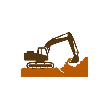 An industrial yellow excavator and shovel loader machine isolated on white background as heavy construction equipment for building and digging