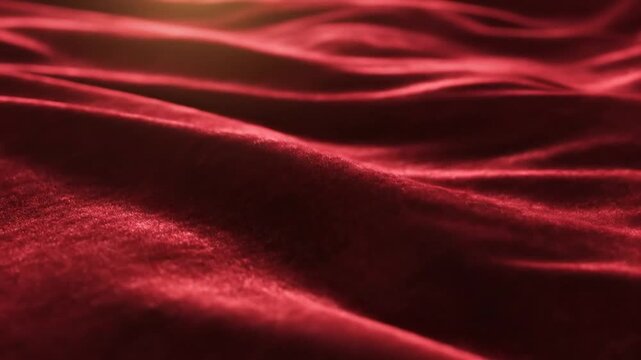 Close-up of red velvet fabric texture.