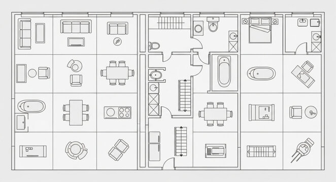 Architectural Floor Plan Design Layout Showing Rooms and Furniture.