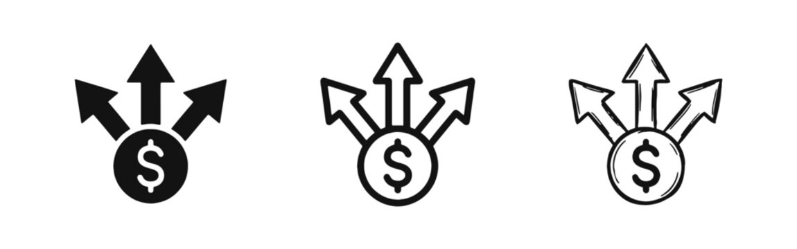 Multiple income streams and financial diversification icon set