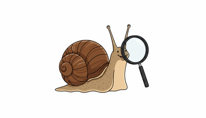 Cute snail illustration, magnifying glass, cartoon vector, brown shell, detective, investigation © Adam