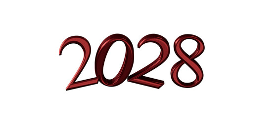 Bold red 2028 text isolated on a clean white background, perfect for new year greetings a © vegefox.com