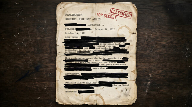 vintage top secret classified document on dark wooden surface with barcode and stamps
