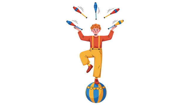 Juggling, circus performer, illustration, colorful, vector graphics, balancing act, entertainment, acrobat