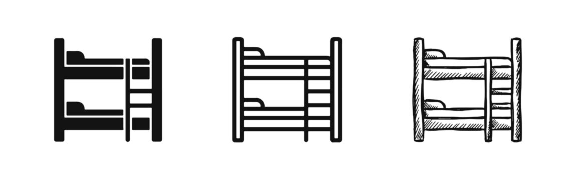 Bunk Bed Icon Set - Bedroom Furniture and Hostel Symbols