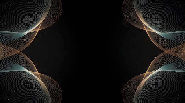 Symmetrical abstract glowing energy orbs and waves forming mirror pattern on black background