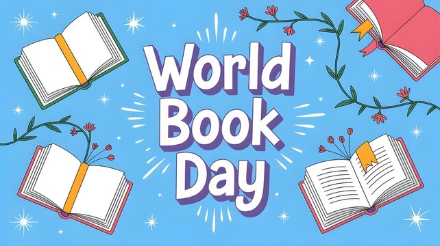 World book day, hand lettering typography modern poster design with open books