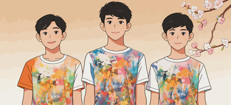 Three Young Asian Boys Posing for an Illustration Portrait