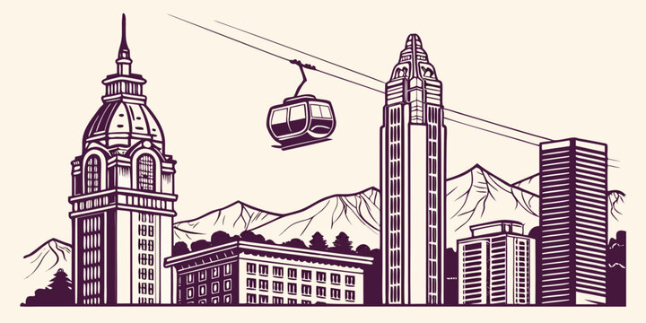 Medell&iacute;n City Skyline Vector Art | Coltejer Tower & Metrocable Silhouette Download