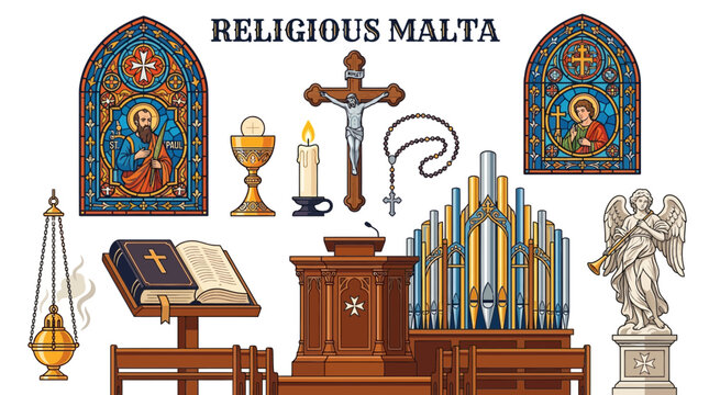 Collection of Religious Symbols and Church Elements.