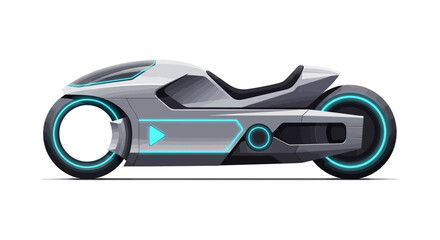 Obraz premium Futuristic motorcycle, cyberpunk bike, gray metallic vehicle, neon blue accents, 1 vector illustration