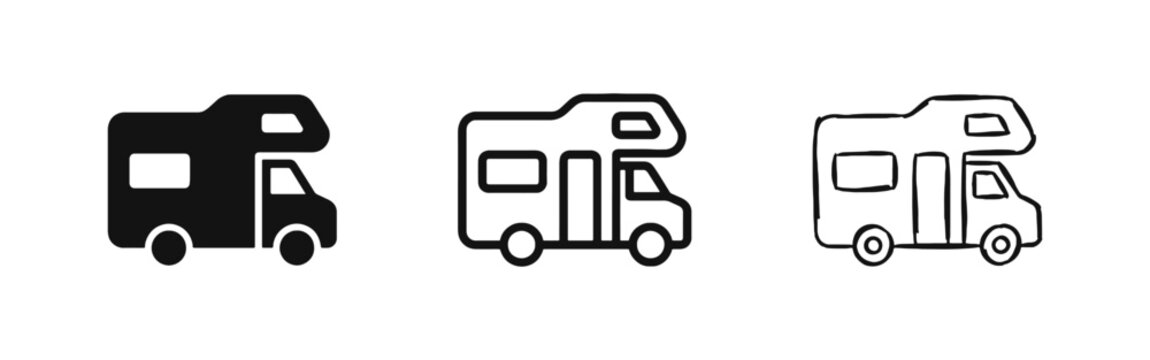 Recreational Vehicle RV Camper Van Icon Set for Travel and Camping Vector