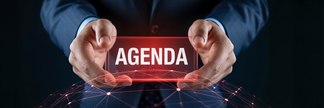Agenda concept with businessman presenting plan and strategy for meeting and business organization