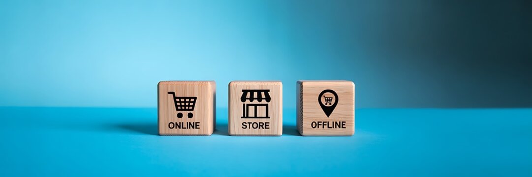 Online shopping concept with cubes showing cart store and delivery icons ecommerce business idea
