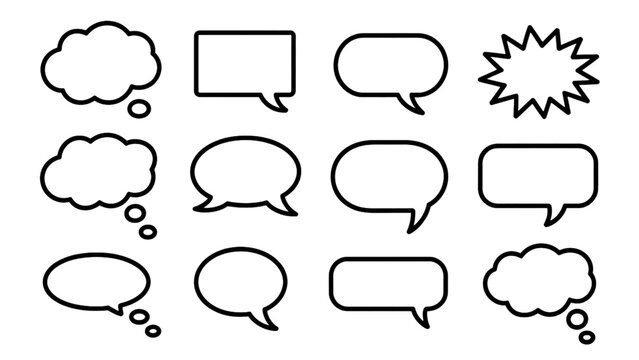 Set of speech bubbles and thought clouds with conversation and idea symbols Vector