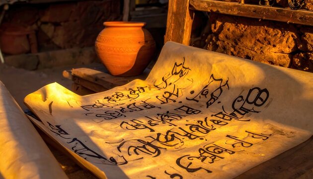 Ancient Ethiopic Ge'ez script meticulously written on aged parchment, showcasing rich cultural heritage and historical significance