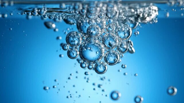 Air Bubbles Rising in Clear Water.