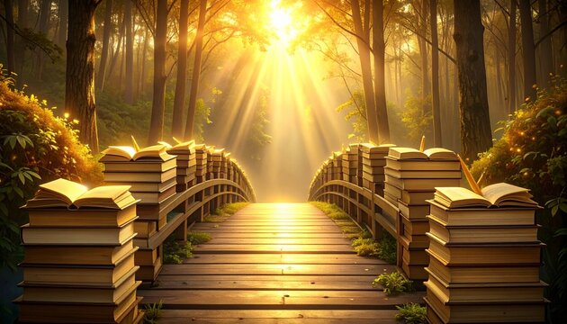 Forest Pathway Books Sunlight Knowledge Exploration Discovery Visuals