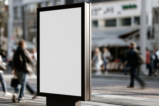 Blank Vertical Digital Billboard Mockup on a Busy City Pedestrian Street