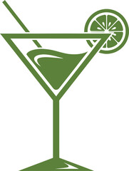 Obraz premium Green stylized martini glass with cocktail and lemon slice.