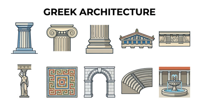 Collection of Greek Architecture Elements and Symbols.