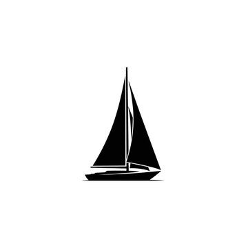 Sailing Boat Silhouette on White Background, Nautical Vessel Illustration.