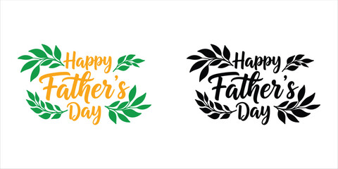 Hand-drawn green father's day greeting card with palm leaf border and festive text © asharanistudio