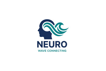 Fototapeta premium Neuro Wave Connecting Vector Logo with Human Profile and Brain Wave for Mental Health