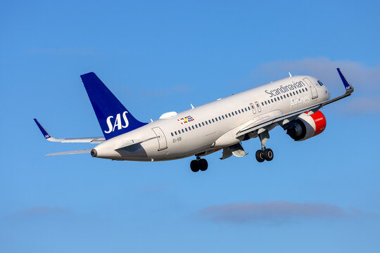 Luqa, Malta - May 4, 2026: Scandinavian Airlines - SAS (SAS Ireland) Airbus A320-251N (REG: EI-SIB) taking off as flight SK2768 to Copenhagen.