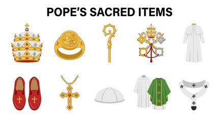 Collection of Popes Sacred Items and Religious Symbols. © zyaa