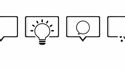 Fototapeta premium Minimal flat light bulb icon set with speech bubbles for creative ideas and communication