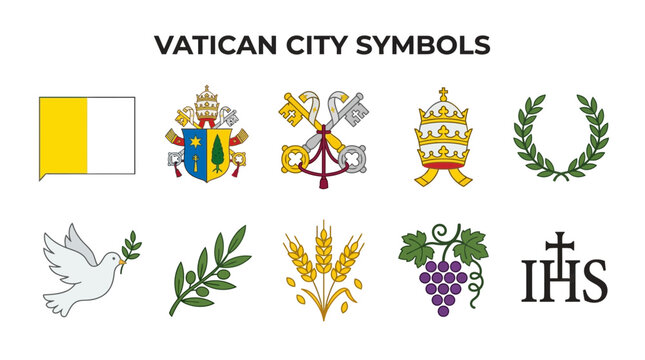 Vatican City Symbols Collection Featuring Flags and Religious Icons.