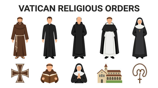 Vatican Religious Orders and Symbols Illustration.