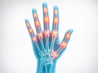 Naklejka premium Medical illustration of hand and finger joint pain in a translucent human hand.