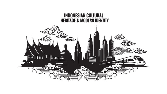 Traditional Wayang Kulit and Digital Circuit Board Cultural Identity Clipart
