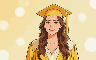 Fototapeta premium Happy Female Graduate Wearing Academic Cap and Gown