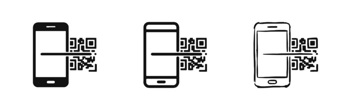 Smartphone QR Code Scanning Icons - Mobile Technology and Data Scan Symbols
