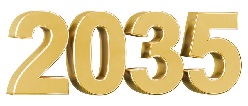 Shiny gold 2035 numeric 3D illustration