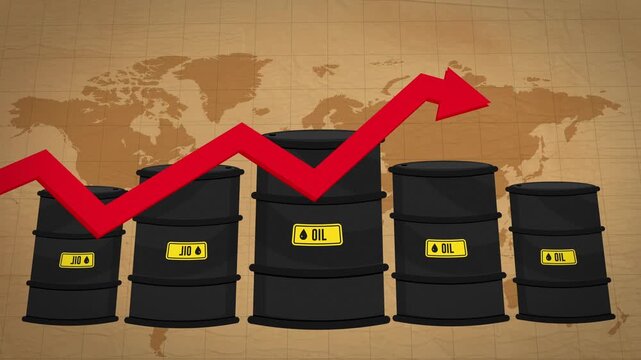 Rising Oil Prices Concept with Red Upward Trend and Oil Barrel animation 4k.
