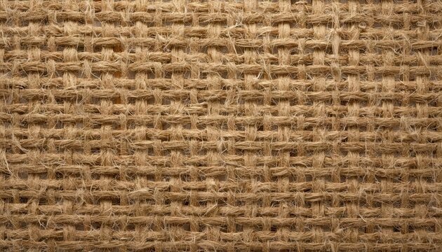 Close-up texture of coarse burlap fabric showing the detailed weave of the natural brown jute fibers