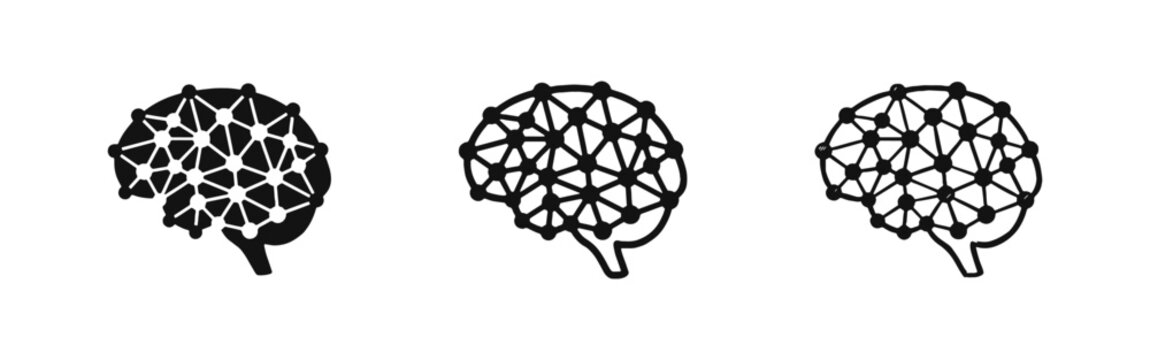 Artificial Intelligence Brain Network Icon Set, AI and Data Concept