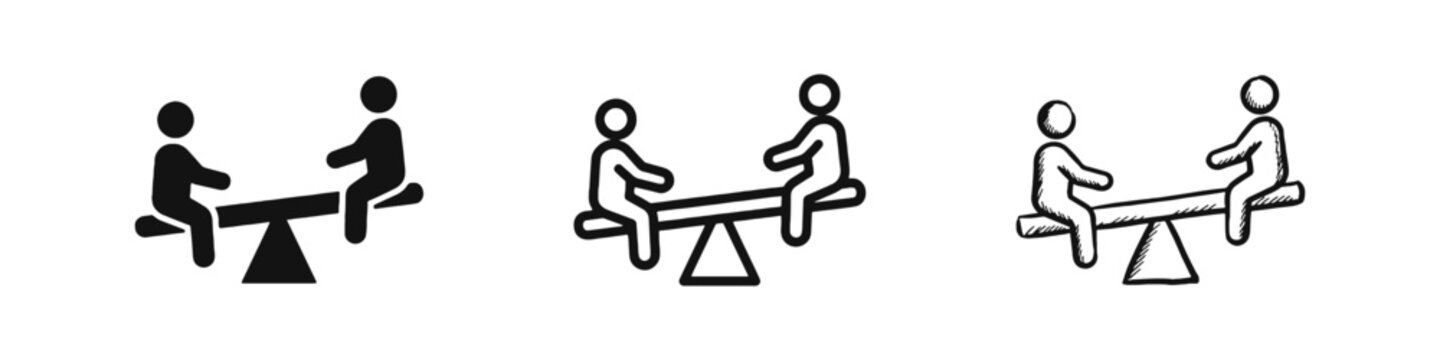 People on Seesaw Icon Set, Balance and Teamwork Concept