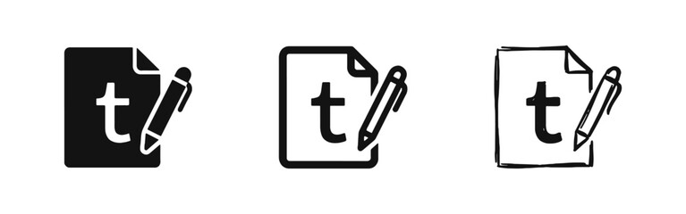 Obraz premium Writing and Text Editing Document Icon Set - Pen and Paper Creative Content Symbol