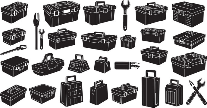 Professional tool box collection vector icon set