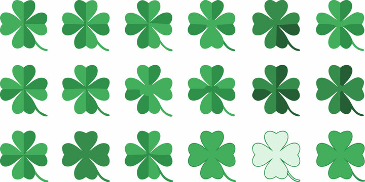 Shamrock collection green clover leaves vector illustration on white background