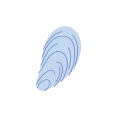One blue bivalve sea shell isolated on white background. Ocean nature element for summer beach illustration, underwater biology, and coastal nautical decor © Sunflower
